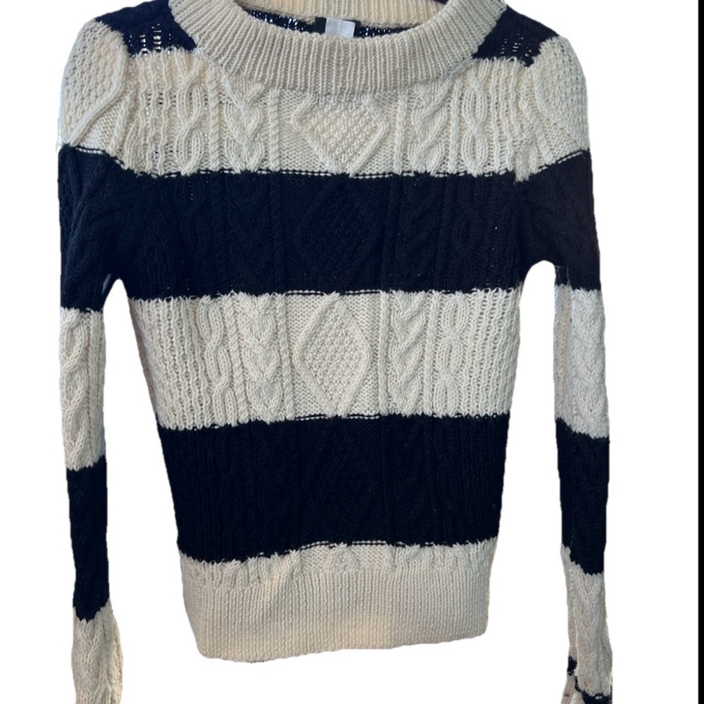 J. Crew Black and ivory Cable Knit Sweater 100% Wool